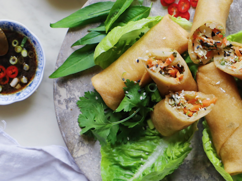 Baked Vegetarian Spring Rolls with Cilantro & Lime Essential Oil
