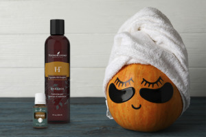 Peppermint essential oil and Young Living V-6® Enhanced Vegetable Oil Complex with pampered pumpkin