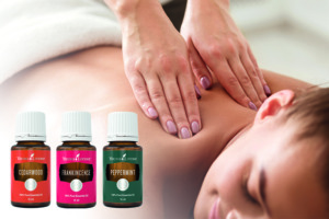 Cedarwood, Frankincense and Peppermint essential oils with massage