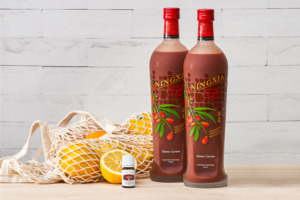Thieves+® essential oil, NingXia Red® and a bag of lemons