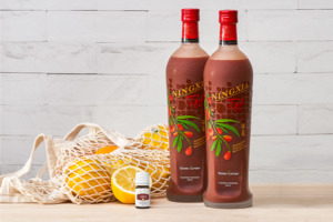 Óleo essencial Thieves®+, NingXia Red® e um saco de limões