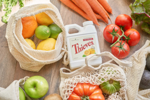 Selection of fruits and vegetables with Thieves® Fruit & Veggie Soak