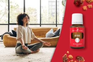 Frau bei der Meditation mit Myrrhenöl von Young Living