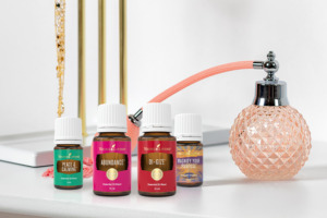 Image of Di-Gize®, Peace & Calming®, Abundance, and Magnify Your Purpose essential oil blends.