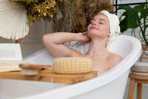 Image of woman enjoying a relaxing bath.