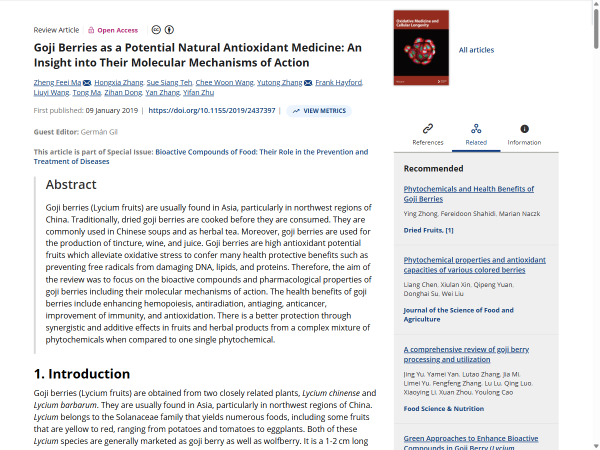 Oxidative Medicine and Cellular Longevity