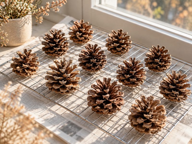 aroma-diy-pinecone-ornament-wash-03 松ぼっくりを天日干しで乾燥させる
