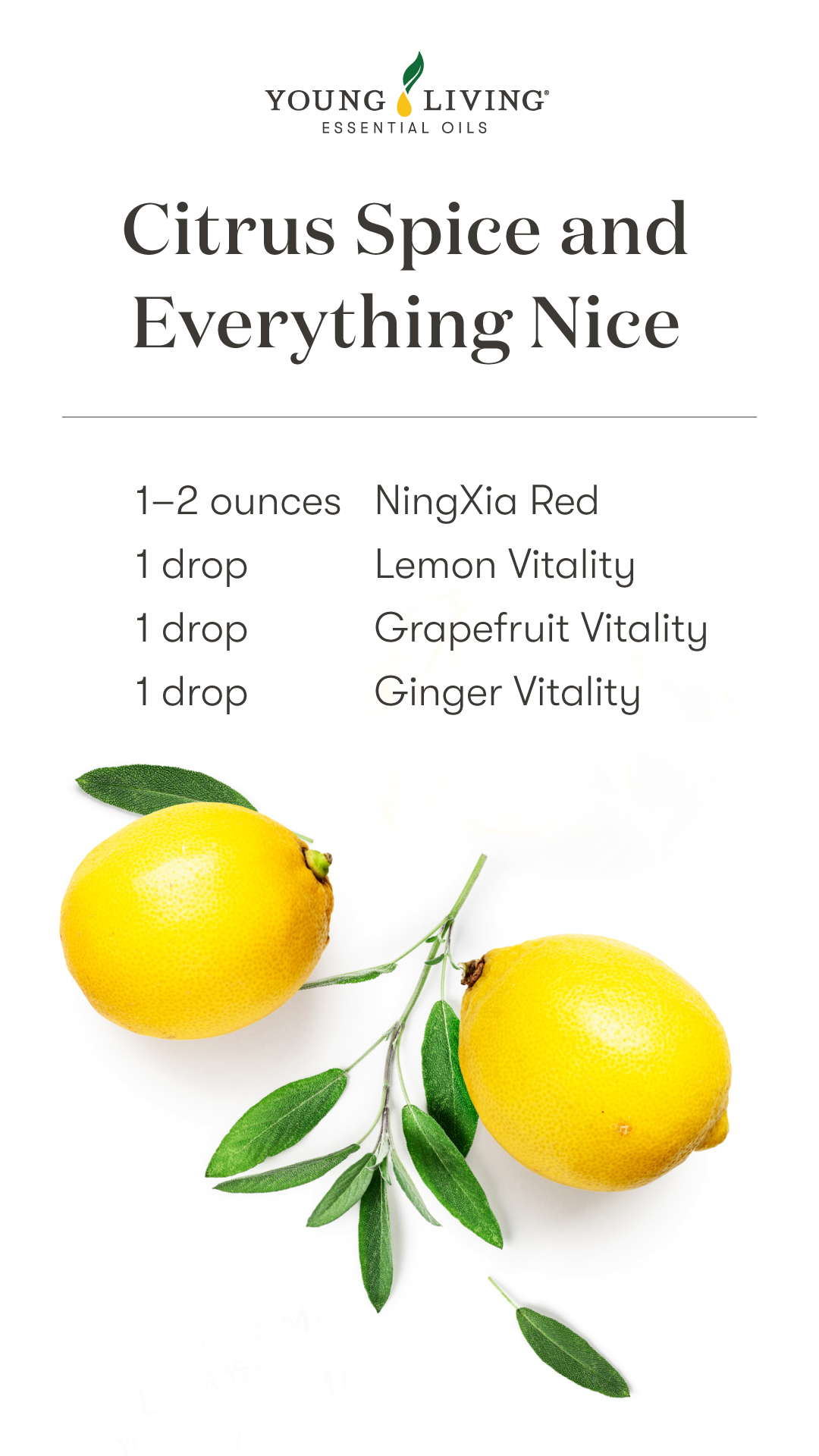 Citrus Spice and Everything Nice NingXia shot blend - • 1–2 ounces NingXia Red • 1 drop Lemon Vitality essential oil • 1 drop Grapefruit Vitality essential oil • 1 drop Ginger Vitality essential oil - Young Living Lavender Life Blog