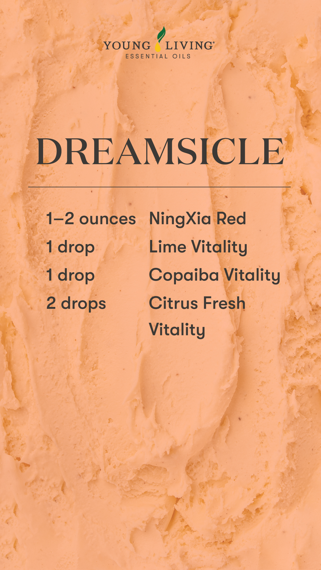 Dreamsicle NingXia Red shot blend - • 1–2 ounces NingXia Red • 2 drops Citrus Fresh Vitality essential oil blend • 1 drop Lime Vitality essential oil • 1 drop Copaiba Vitality essential oil - Young Living Lavender Life Blog