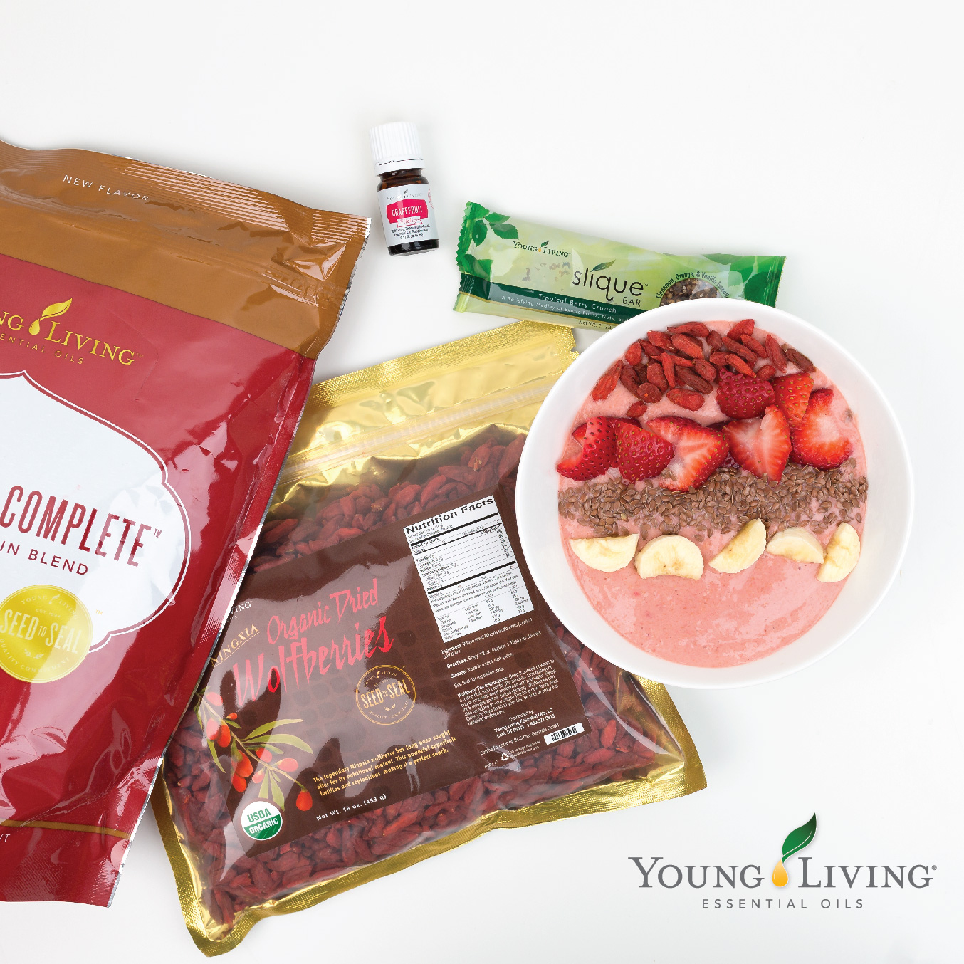 Young Living - Smoothie Bowl with Vanilla Spice Pure Protein Complete and Grapefruit Vitality Essential Oil