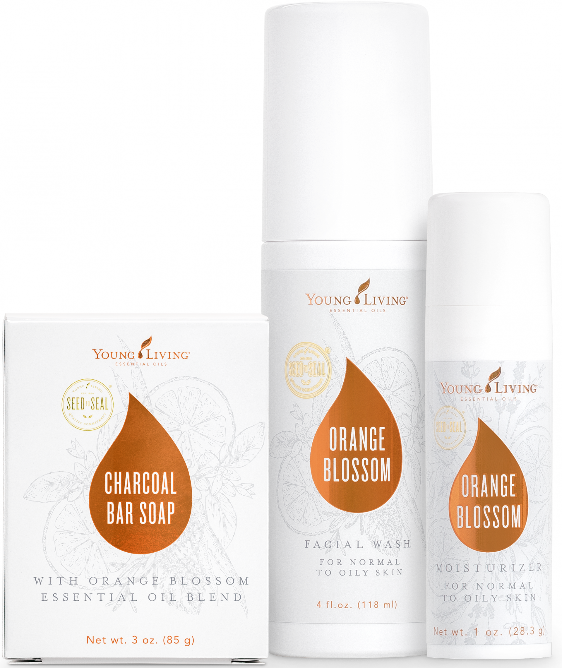 Orange Blossom acne face wash and moisturizer and charcoal soap