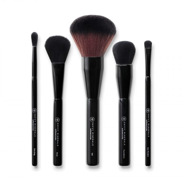 Savvy minerals essential brush set, foundation brush, blush brush, veil brush, blending brush, eyeshadow brush 