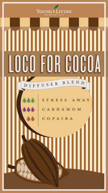 chocolate diffuser blend with 3 drops stress away, 3 drops cardamom, and 2 drops copaiba