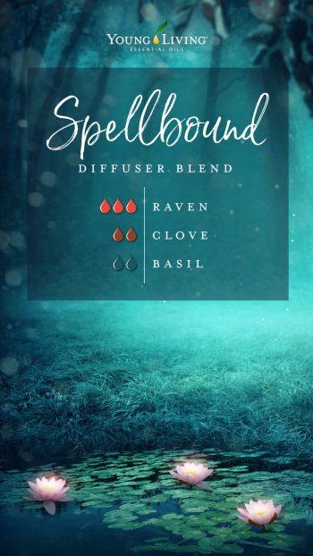 spellbound diffuser blend recipe with essential oils: 3 drops Raven, 3 drops Clove, 3 drops basil