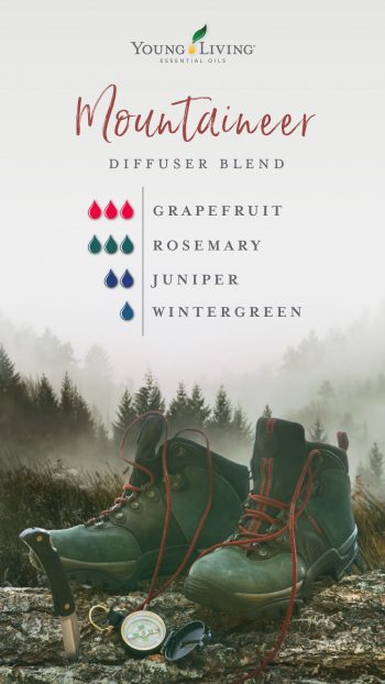 Mountaineer diffuser blend recipe: 3 drops Grapefruit 3 drops Rosemary 2 drops Juniper 1 drop Wintergreen