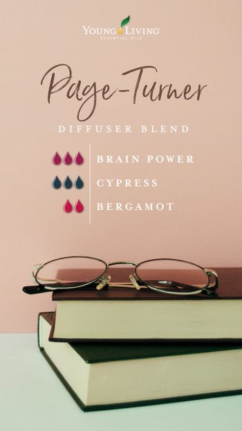 Page-Turner diffuser blend 3 drops Brain Power 3 drops Cypress 2 drops Bergamot 