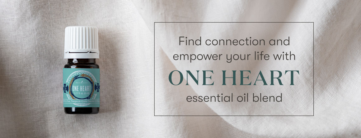 one heart essential oil blend on a clean linen background