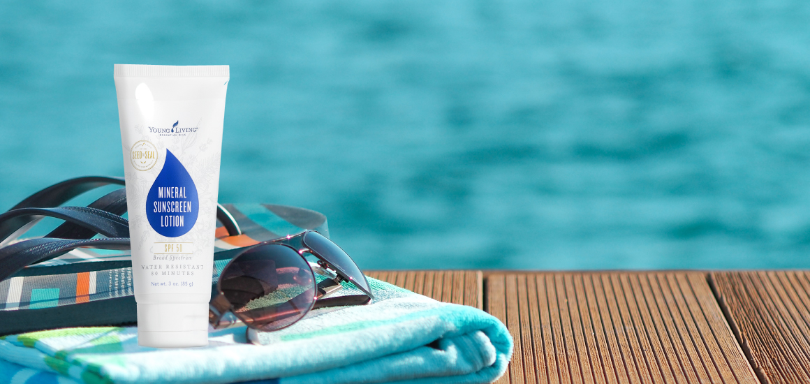 Young Living Mineral Sunscreen by the pool