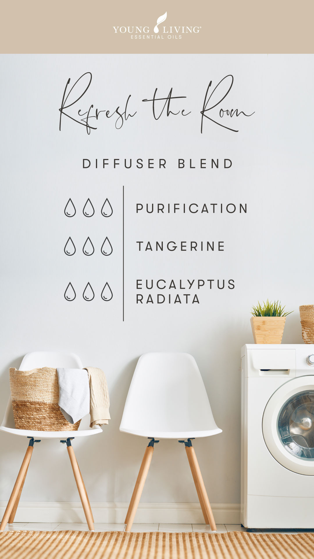 3 drops Purification 3 drops Tangerine 3 drops Eucalyptus Radiata