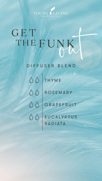Get the Funk Out diffuser blend 2 drops Thyme 2 drops Eucalyptus Radiata 2 drops Rosemary 2 drops Grapefruit