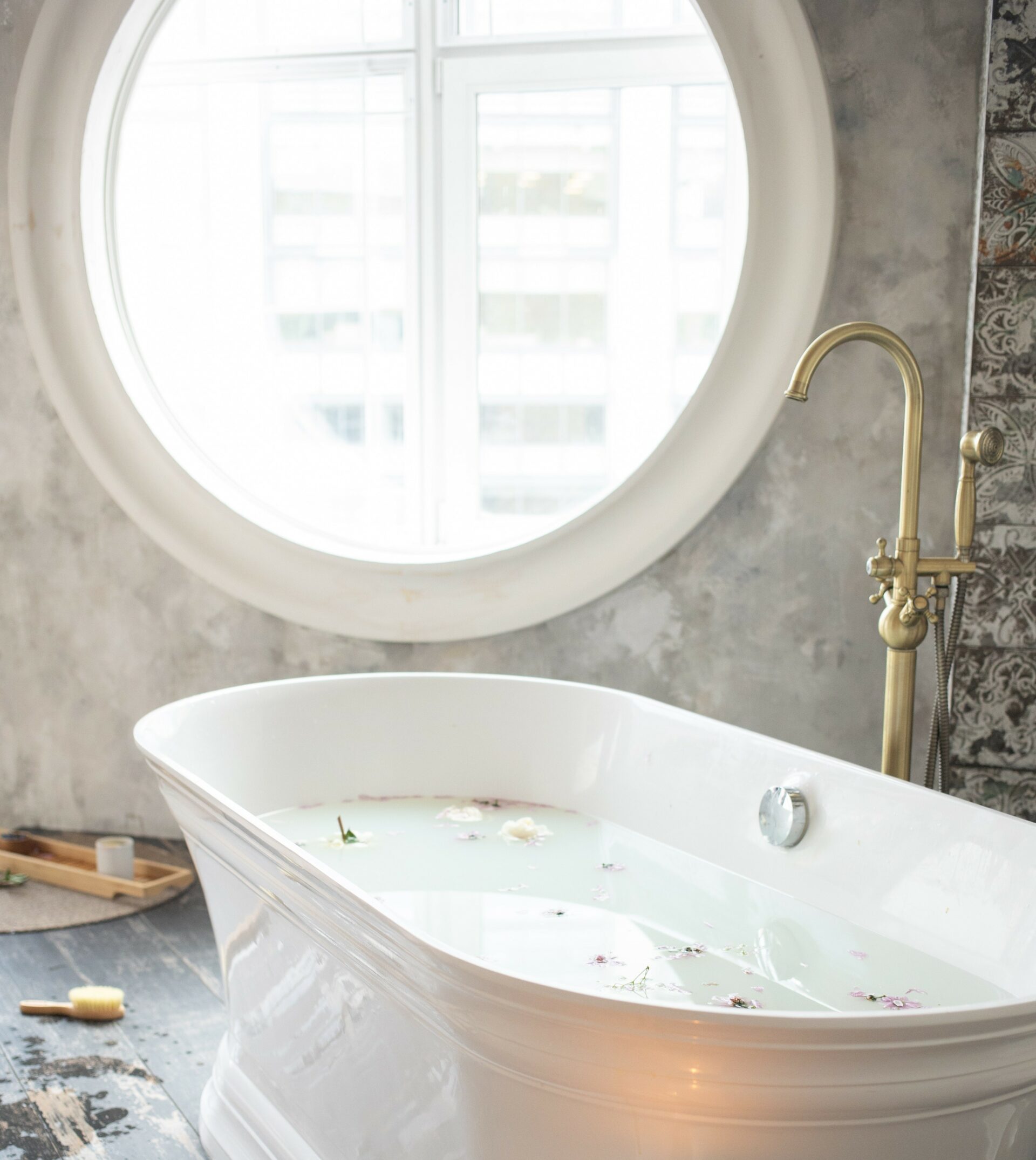 Filled bath tub with botanicals - Young Living Lavender Life blog 