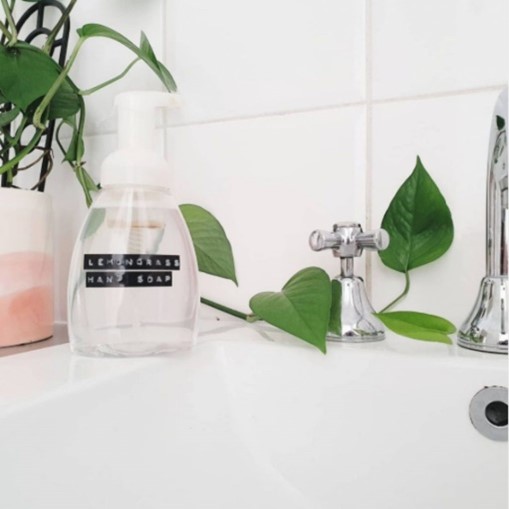 custom foaming hand soap bottle on sink