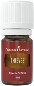 A bottle of Young Living Thieves Essential Oil Blend